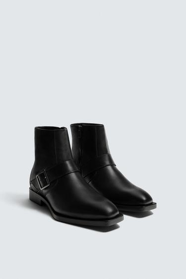 LEATHER BUCKLE BOOTS - Black by Zara