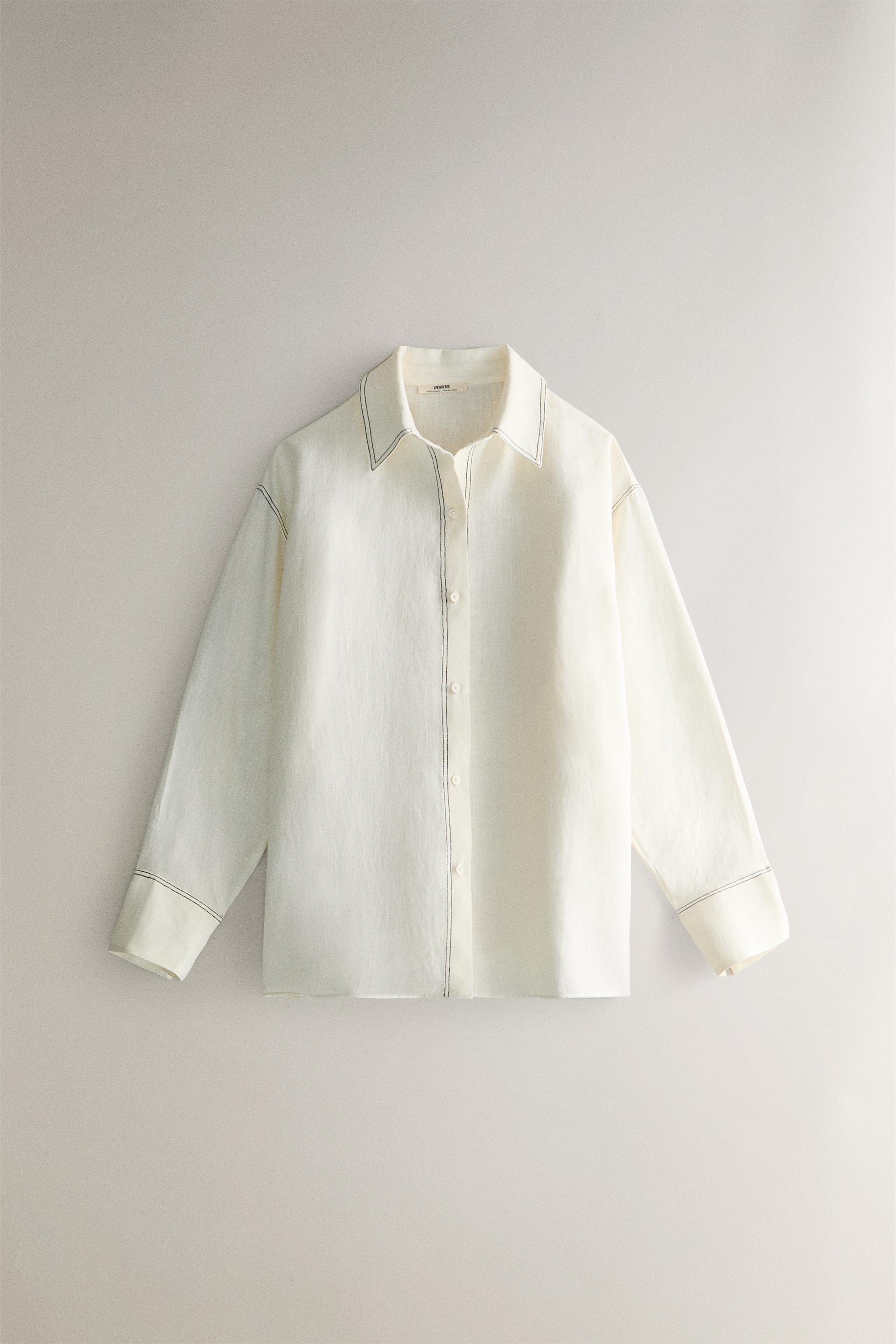 トップステッチ リネン シャツ - エクリュ | ZARA Japan / 日本