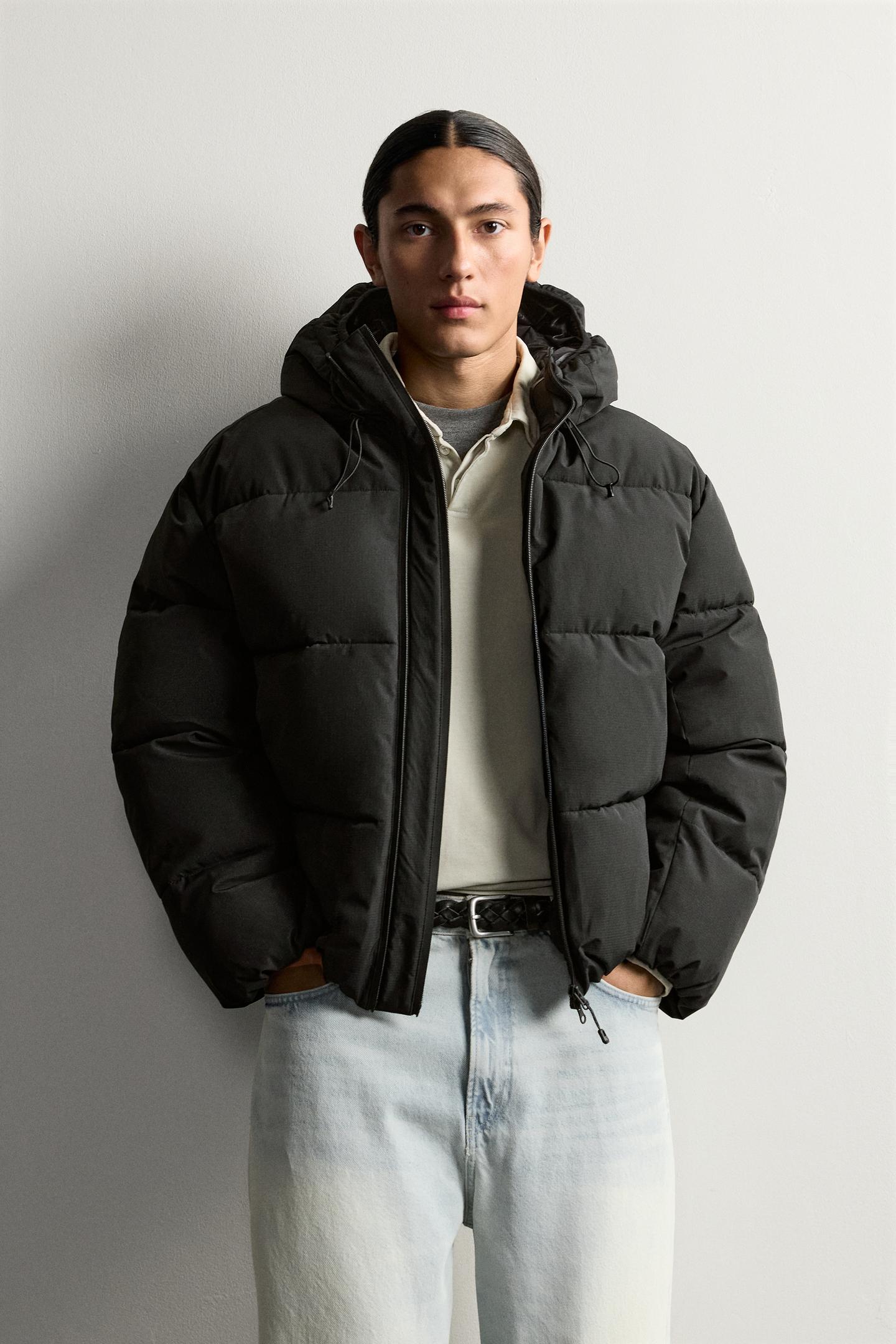 Мужская куртка Zara Relaxed Fit Padded Hoodie Jacket, цвет: Чёрный — фото 2