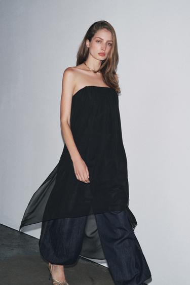 Zara ZW COLLECTION STRAPLESS LONG TOP - Black