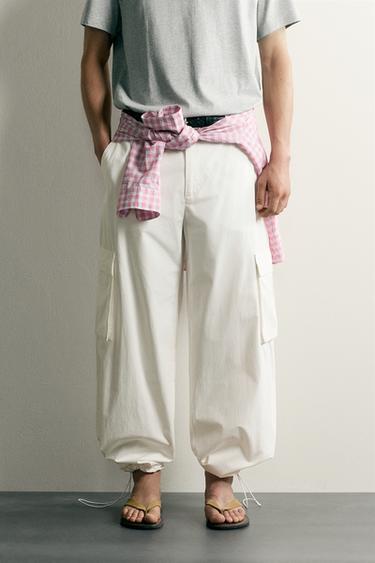 Zara RELAXED FIT CARGO JOGGER PANTS - White