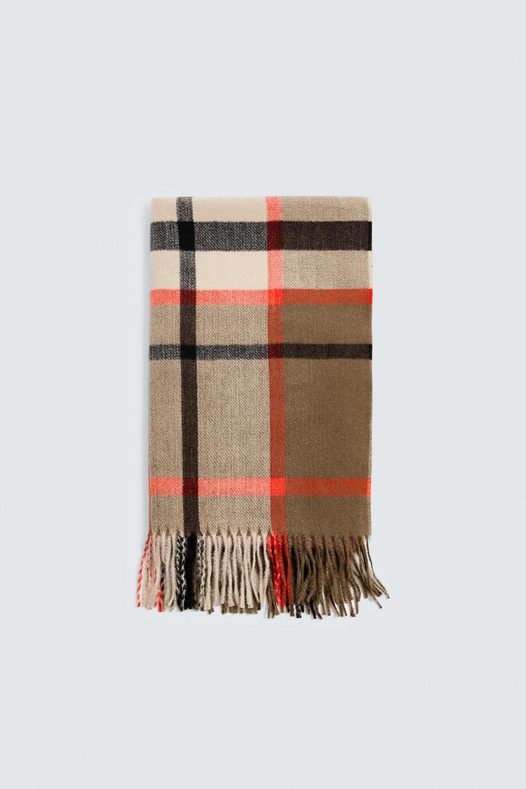 CHECK SCARF Brown ZARA New Zealand