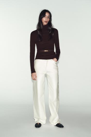100% WOOL HIGH NECK JUMPER WITH BELT - Chocolate by Zara