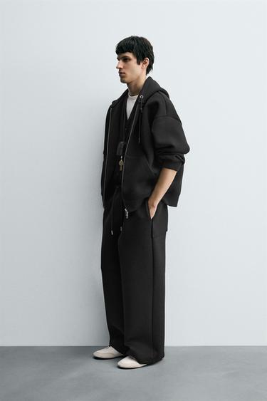 Zara 寬版潛水布效果長褲 - 黑色