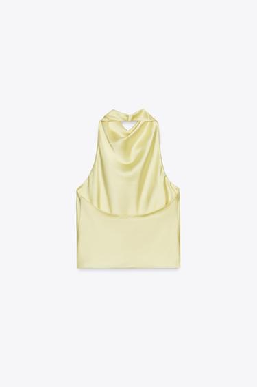 TOP HALTER SATINÉ - Jaune clair de Zara - Image 6