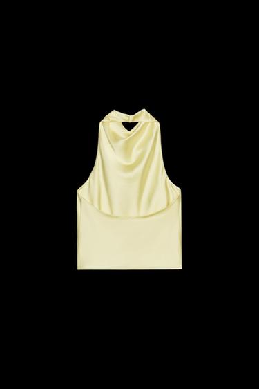 SATINIERTES NECKHOLDER-TOP - Hellgelb von Zara