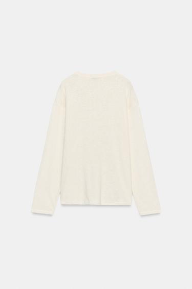 RUSTIC LONG SLEEVE T-SHIRT - Oyster-white by Zara - Image 7