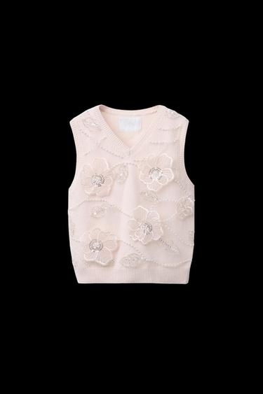 FLORAL GLITTER KNIT VEST - Pale pink by Zara - Image 0