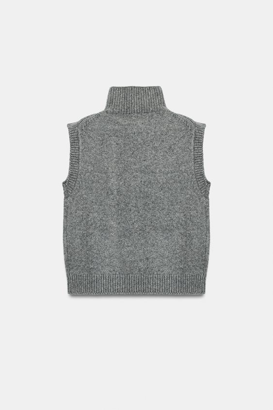 GILET EN MAILLE À COL MONTANT - Gris de Zara - Image 7