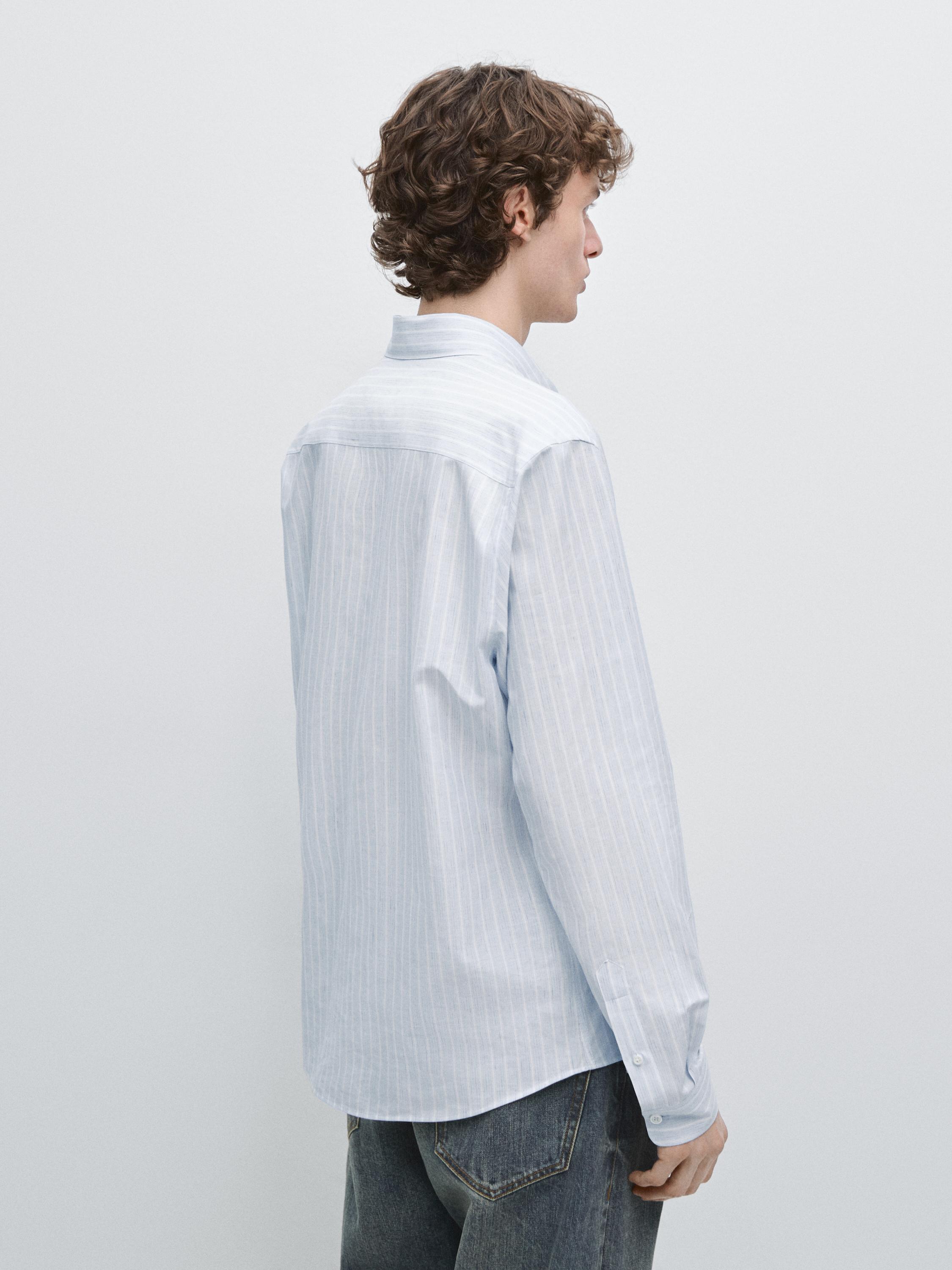 Cotton blend regular fit striped shirt