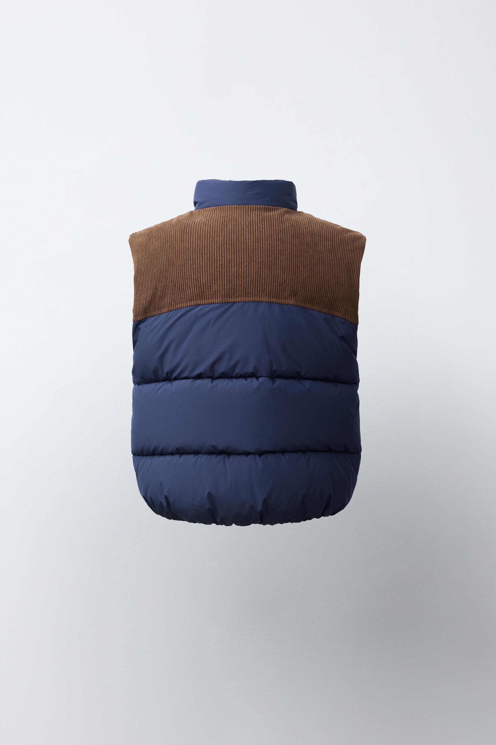 撥水加工入りスエード調コンビパフベスト - ブラウンブルー | ZARA