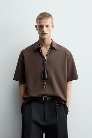 POLO INTERLOCK CREMALLERA - Chocolate de Zara
