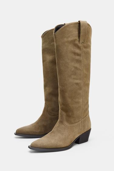 SPLIT SUEDE KNEE-HIGH BOOTS - Sand Brown by Zara - Image 4