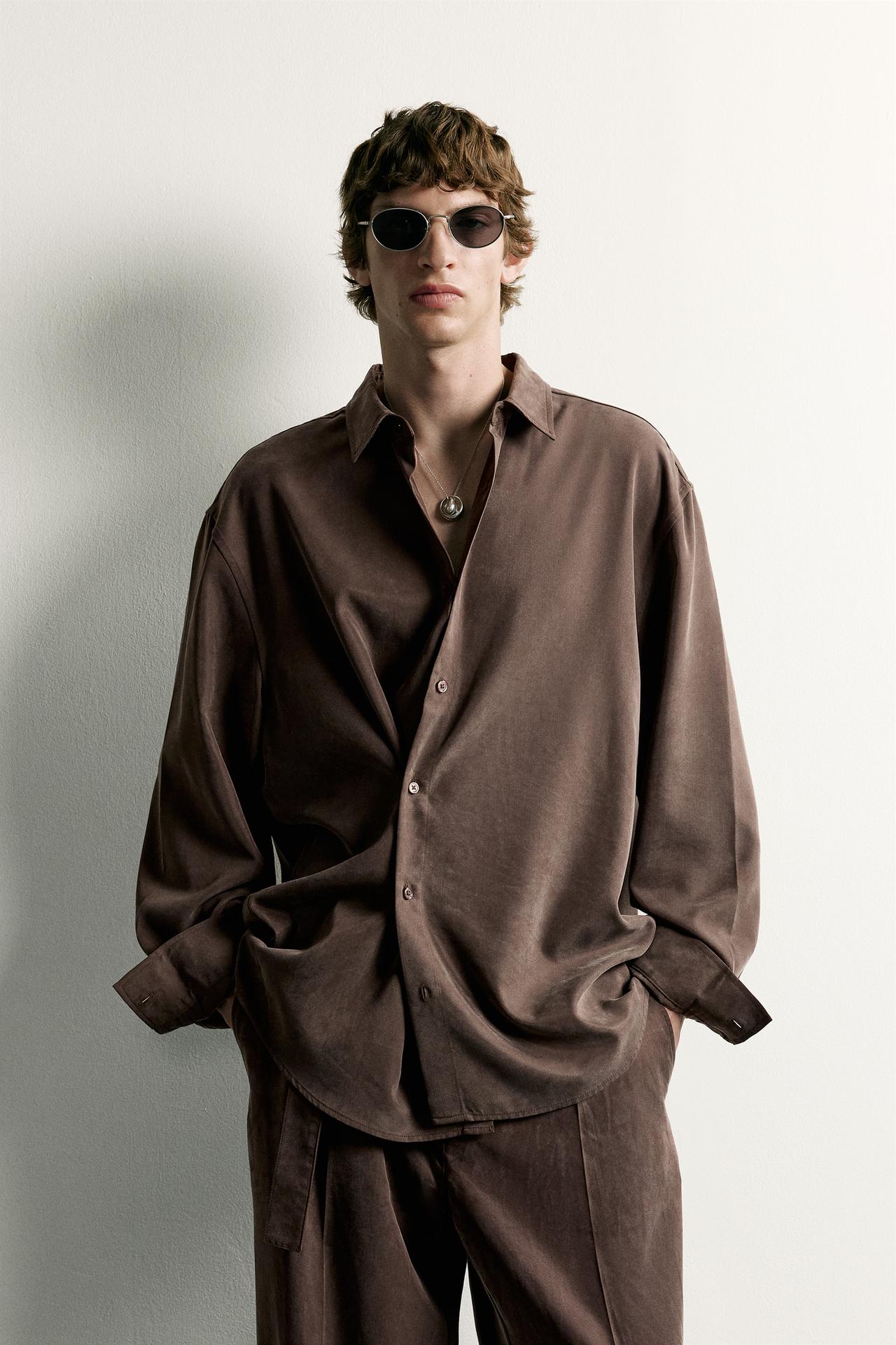 Fluid Wrap Shirt — Dark brown