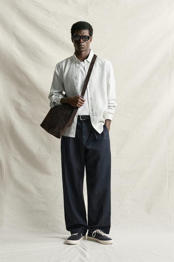 HEMP/COTTON RELAXED FIT TROUSERS - Dark navy by Zara - Image 0