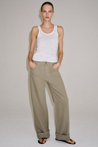 Zara ZW COLLECTION MID-RISE BAGGY JEANS - Khaki