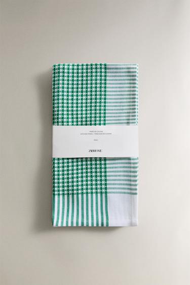 LOT TORCHONS DE CUISINE COTON WAFFLE (LOT DE 2) - Vert de Zara - Image 4