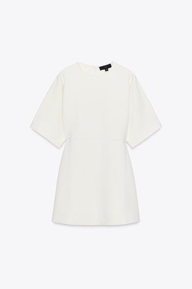 Zara KNIT MINI DRESS - Ecru