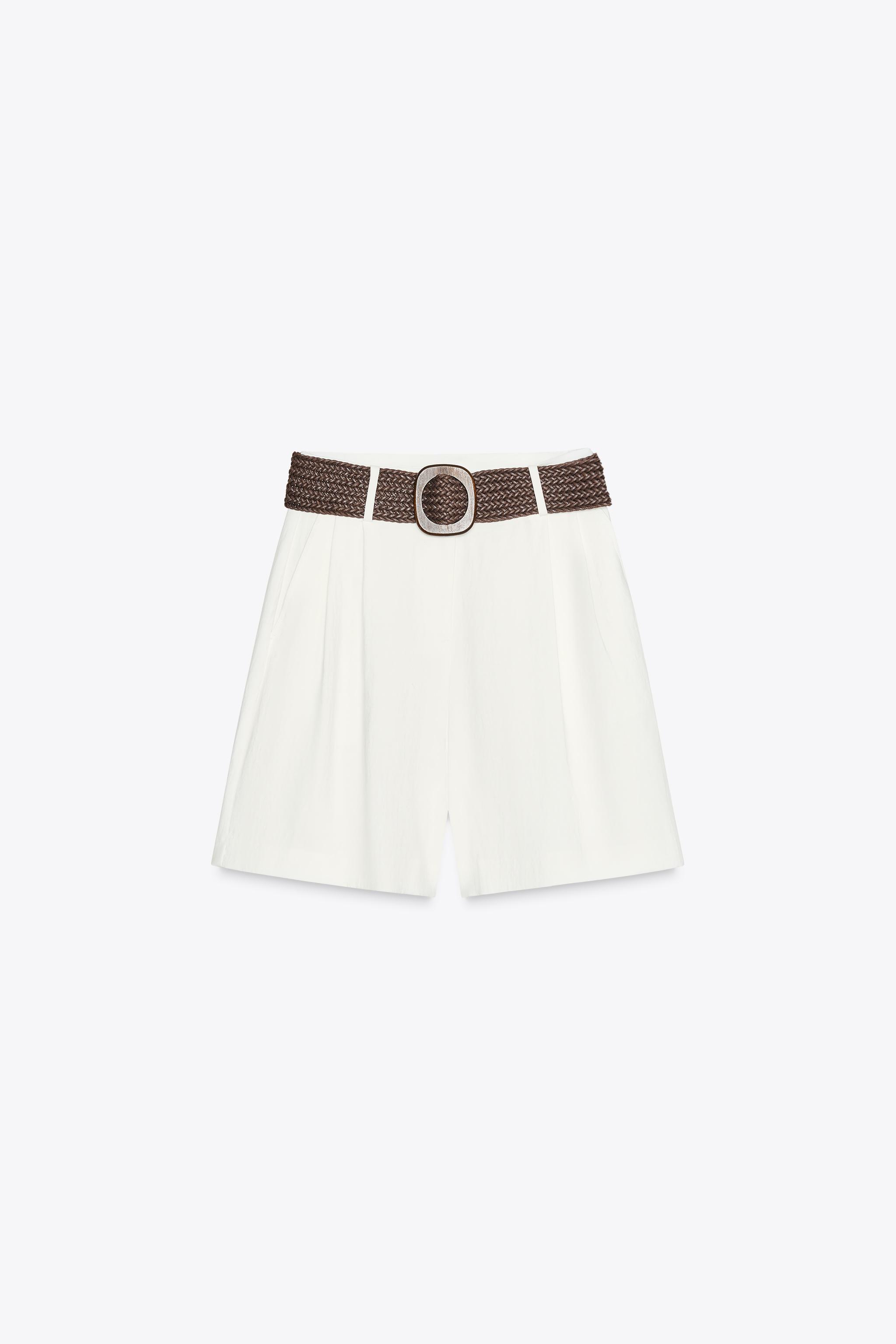 PLEATED BELT SHORTS - Oyster-white | ZARA United States