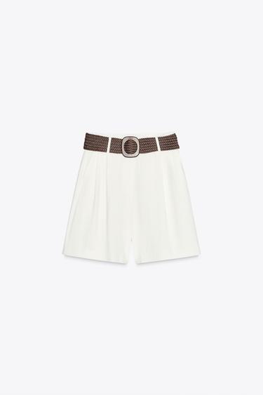 BERMUDASHORTS MIT BUNDFALTEN UND GÜRTEL - Cremefarben von Zara