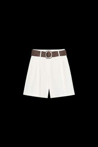 Zara PLEATED BELT SHORTS - Oyster-white - Image 0