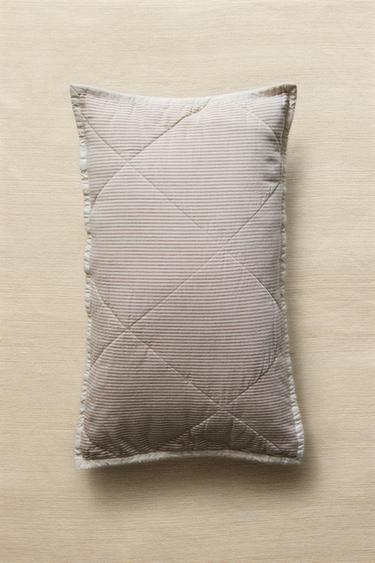 CHILDREN'S STRIPED QUILTED COTTON CUSHION COVER - Brown by Zara