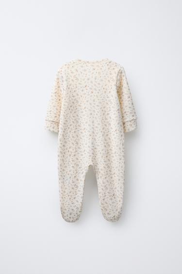 VELOUR FLORAL PRINT SLEEPSUIT - Ecru by Zara - Image 1