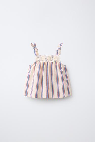 STRIPED TOP WITH CROCHET KNIT DETAIL - Ecru by Zara