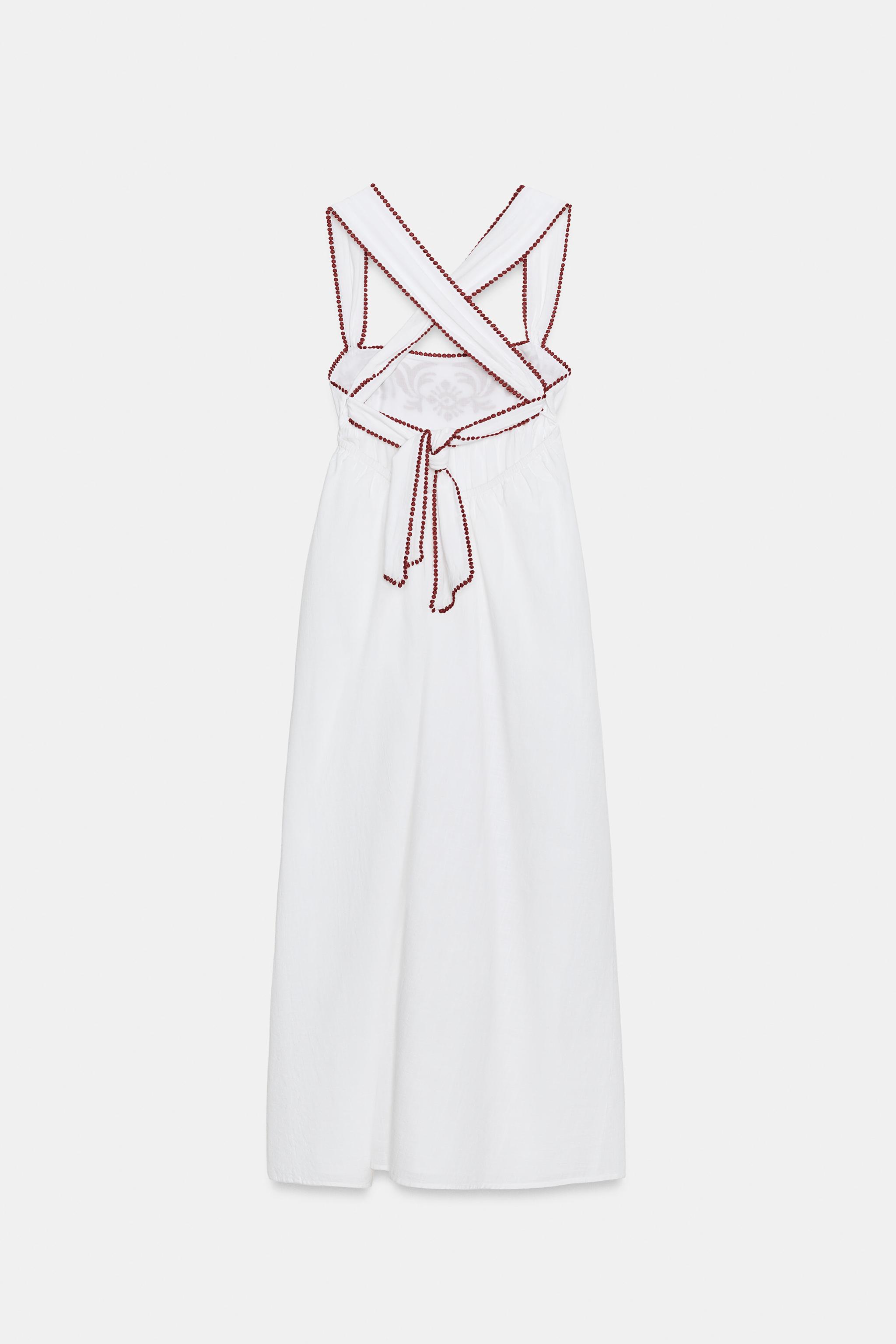 EMBROIDERED TEXTURED MIDI DRESS