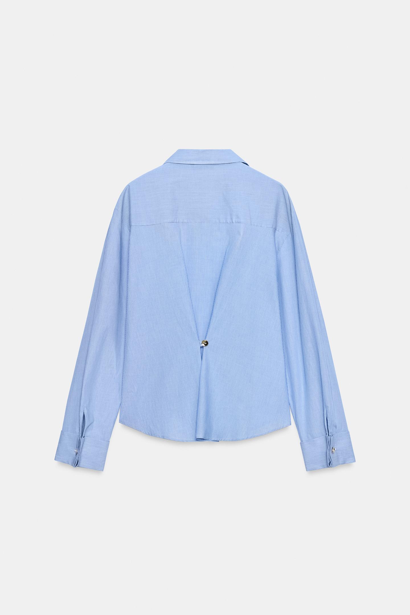 Женская рубашка Zara Darted Shirt with Turn-Up Cuffs, цвет: Синий / Белый — фото 7