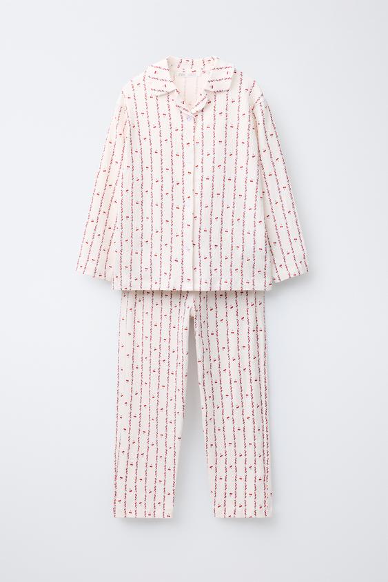 6-14 ANNI/ PIGIAMA CAMICIA E PANTALONI STAMPATO CILIEGIE E FIORI