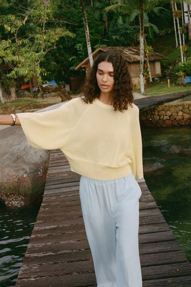 KNIT SWEATER WITH LOOSE-FIT SLEEVES - Light yellow by Zara - Image 2