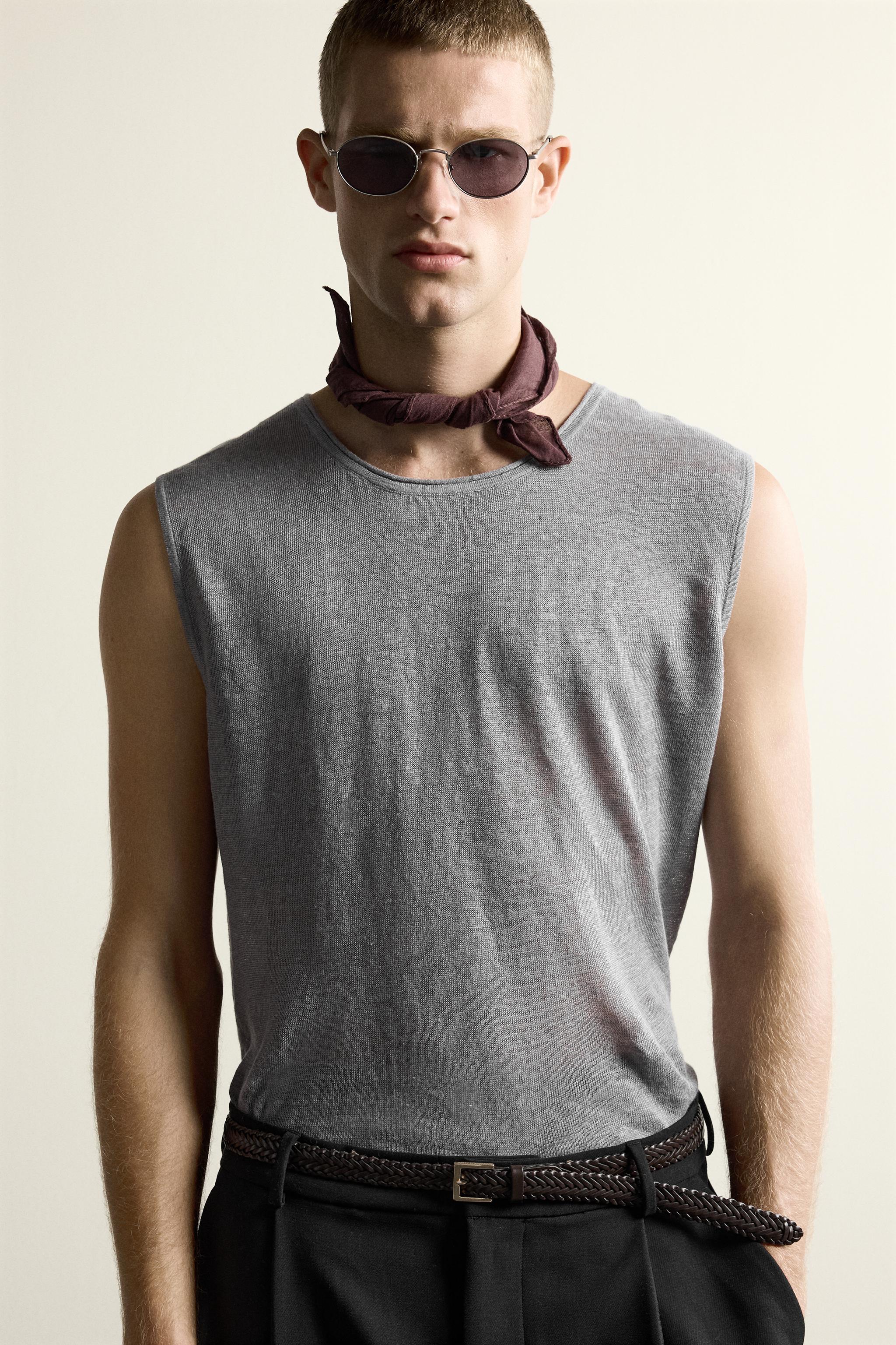 100% LINEN KNIT TANK TOP - Gray | ZARA United States