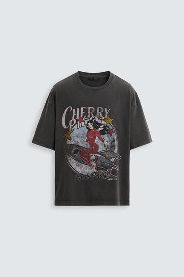 CAMISETA COM ESTAMPADO EFEITO DE LAVAGEM - Cinza-toupeira da Zara