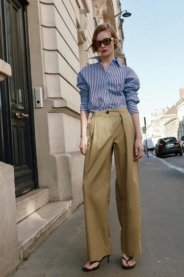 Zara PLEATED BARREL PANTS - Khaki - Image 0