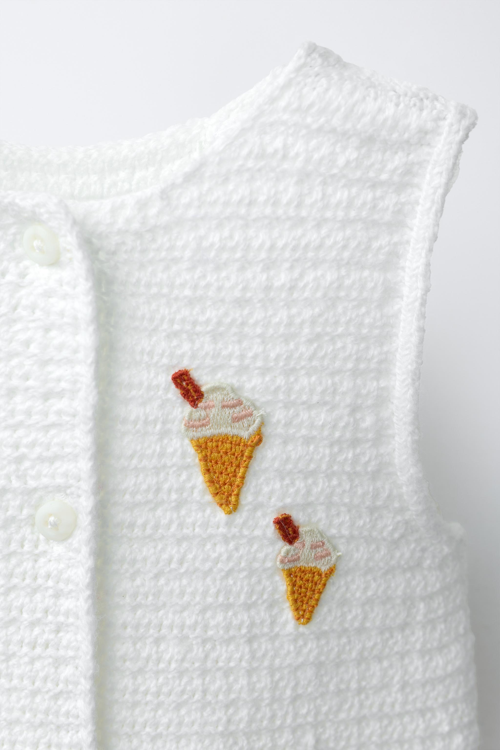 EMBROIDERED ICE CREAM KNIT ROMPER
