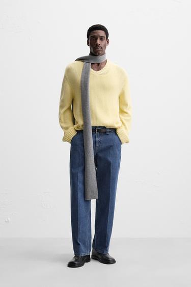 Zara V 領紋理針織衫 - 黃色