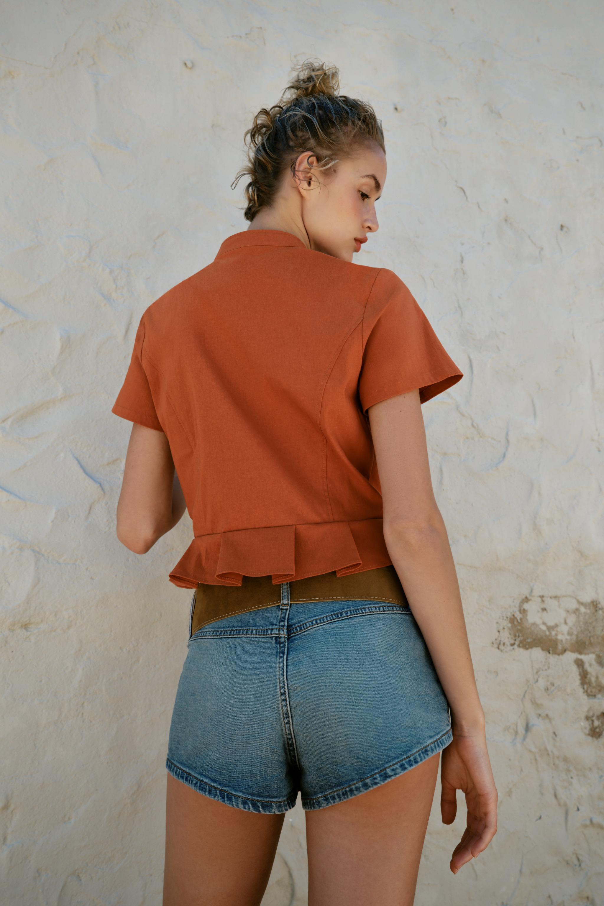 Женские рубашки Zara SHORT SLEEVE BUTTON TOP — фото 6