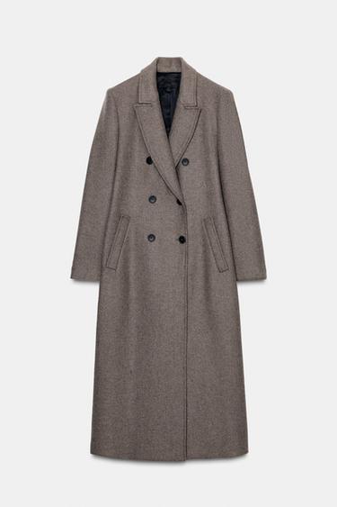 Zara DOUBLE-BREASTED LONG COAT - Dark mink