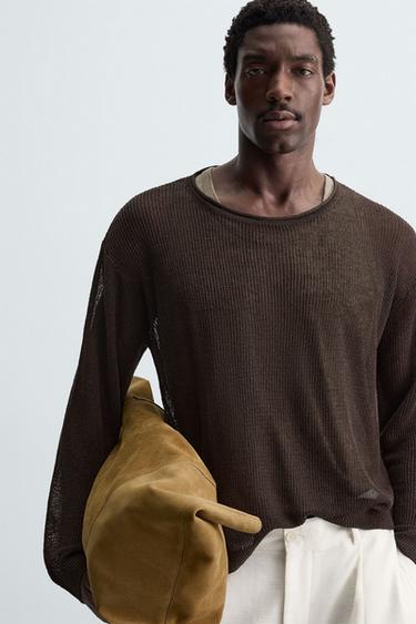 LINEN BLEND TEXTURED SWEATER - Brown by Zara - Image 4