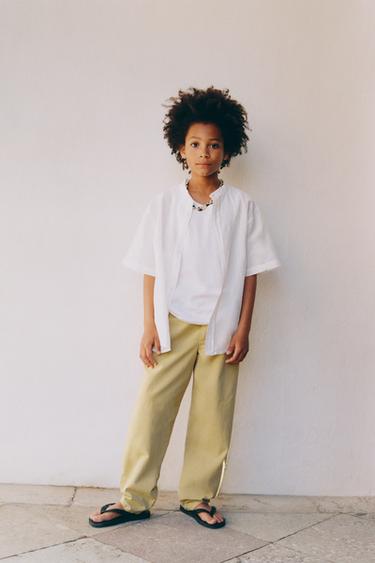 COTTON LINEN SHIRT WITH STAND COLLAR - White by Zara