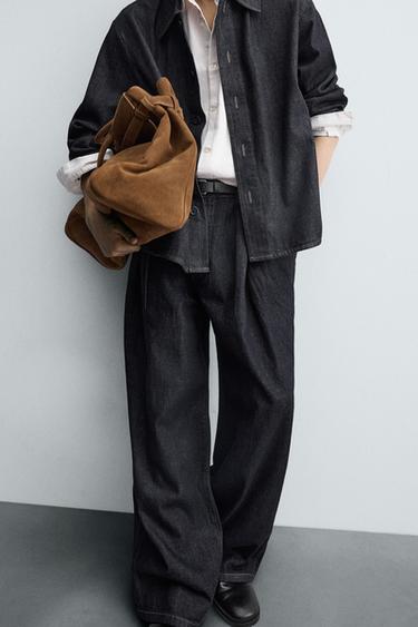 PLEATED WIDE-LEG JEANS - Navy blue by Zara - Image 4
