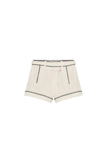 ZW COLLECTION TOPSTITCHED SHORTS - Ecru by Zara