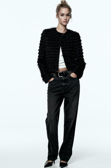 БАРХАТНАЯ КУРТКА С БАХРОМОЙ — ЧЕРНЫЙ от Zara — изображение 0