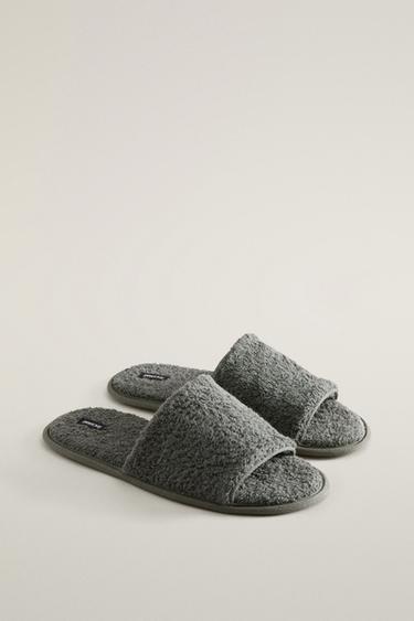 OPEN TERRY BATHROOM SLIPPERS — Khaki Green 2