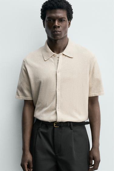 CHEMISE EN MAILLE COTON ET LIN - brun de Zara - Image 5