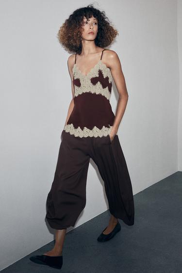 Zara ZW COLLECTION FLOWY PANTS - Brown