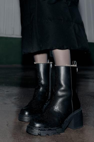 BOTTINES EN CUIR WATER REPELLENT - Noir de Zara