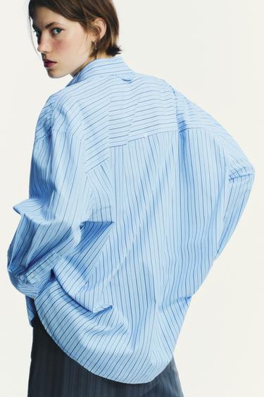 CHEMISE OVERSIZE EN POPELINE RAYÉE - Bleu / Bleu marine de Zara - Image 3