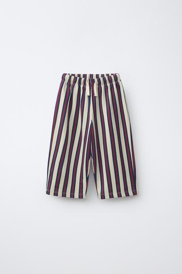 WIDE-LEG STRIPED PLUSH TROUSERS - Burgundy by Zara